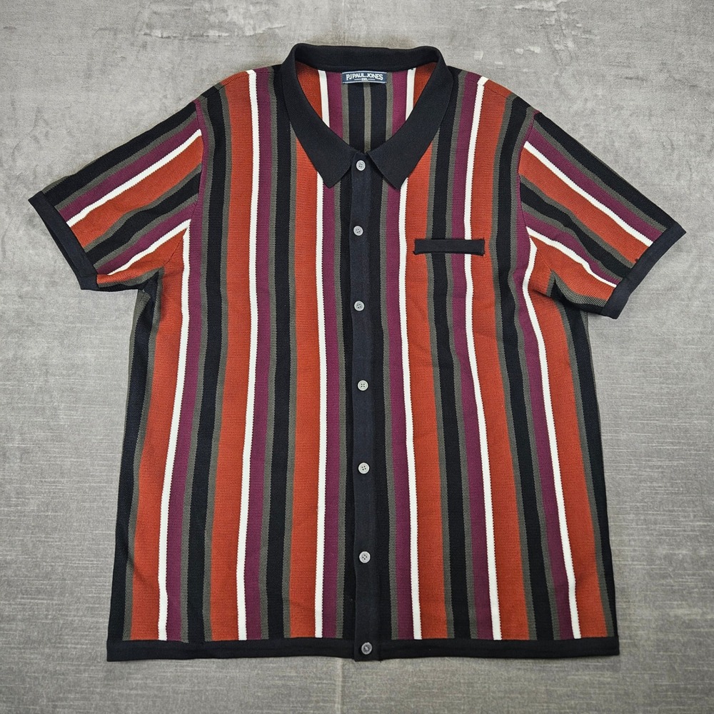 PJ Paul Jones‎ 2XL Mens Knit Shirt Striped Short Sleeve Button Up